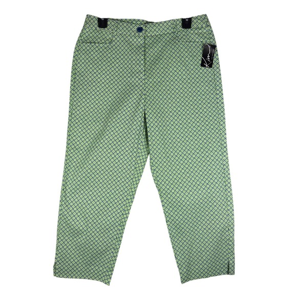 Kim Rogers Pants - Kim Rogers Fit Solutions Slimming Capris Green Blue Geometric Pants Womens 8 NWT